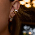 18K Gold Bling Statement Huggie Earrings Ear Cuff Set