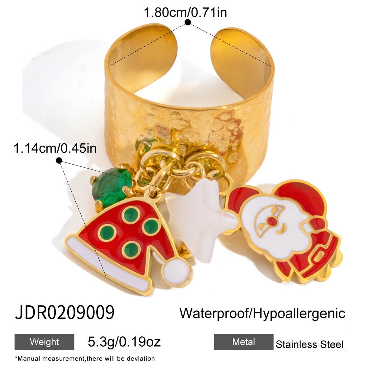 18K Gold Holiday Gleam Christmas Charm Statement Band Ring