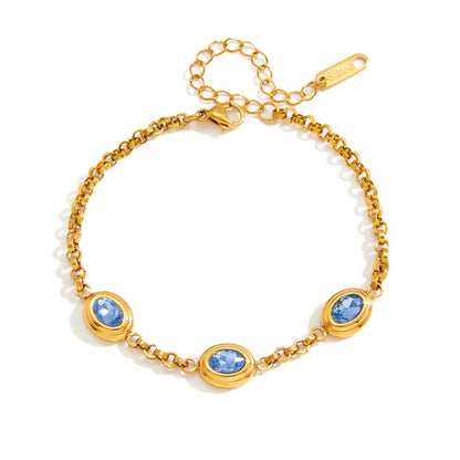 18K Gold Blue Dynasty Bezel Tennis Chain Bracelet Stacks