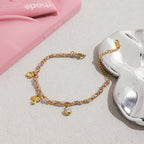 18K Gold Palm Tree Charm Purple Chain Wristband Bracelet Stack