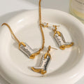 18K Gold and Silver Two Tone Rodeo Star Cowboy Boot Stud Dangle Earrings