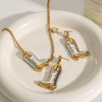 18K Gold and Silver Two Tone Rodeo Star Cowboy Boot Stud Dangle Earrings