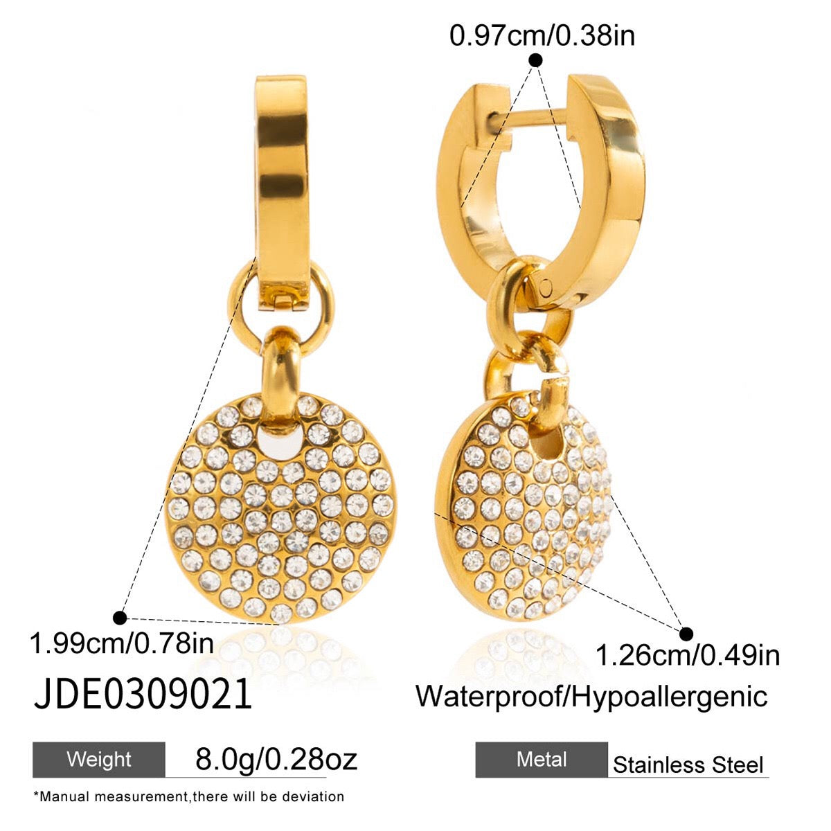 18K Gold Swinging sparkle Pave Disc Small Hoop Dangle Huggie Earrings