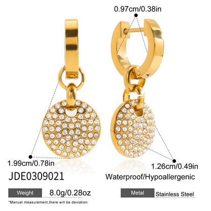 18K Gold Swinging sparkle Pave Disc Small Hoop Dangle Huggie Earrings