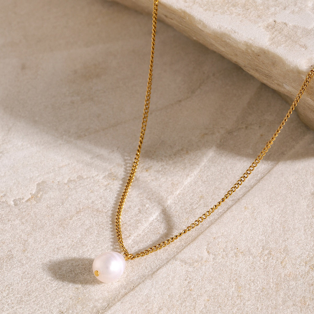 18K Gold Paperclip Chain Pearl Pendant Layered Necklace Set