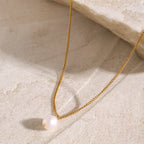 18K Gold Paperclip Chain Pearl Pendant Layered Necklace Set