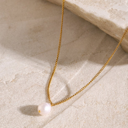 18K Gold Paperclip Chain Pearl Pendant Layered Necklace Set