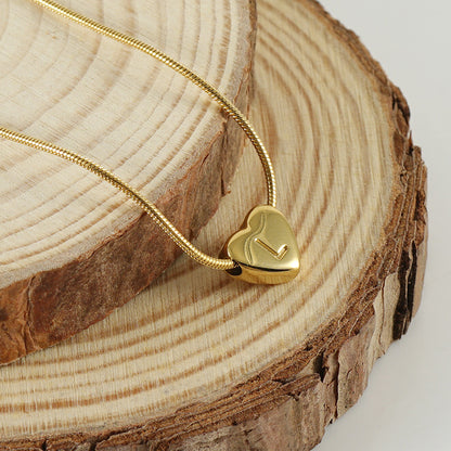 18K Gold Heart Initial Necklace