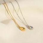 18K Gold Minimalist Teardrop Pendant Dainty Necklace