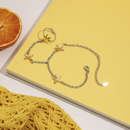 18K Gold Silver Two Tone Waterproof Starfish Hand Jewelry Chain Bracelet