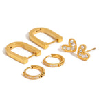 18K Gold Heart Studs Small Hoop Huggie Earrings Set