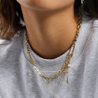 18K Gold Y2K Safty Pin Heart Pearl Cross Chain Necklace
