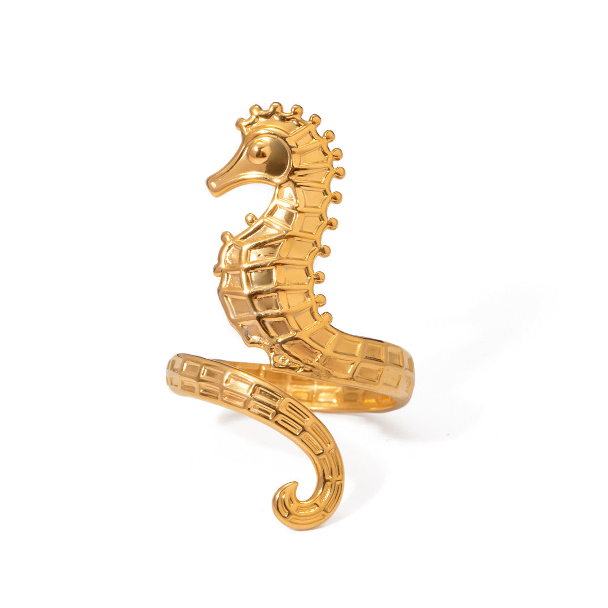18K Gold Ocean Theme Sea Horse Statement Ring