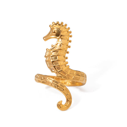 18K Gold Ocean Theme Sea Horse Statement Ring