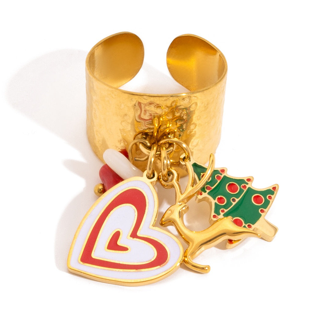 18K Gold Holiday Gleam Christmas Charm Statement Band Ring