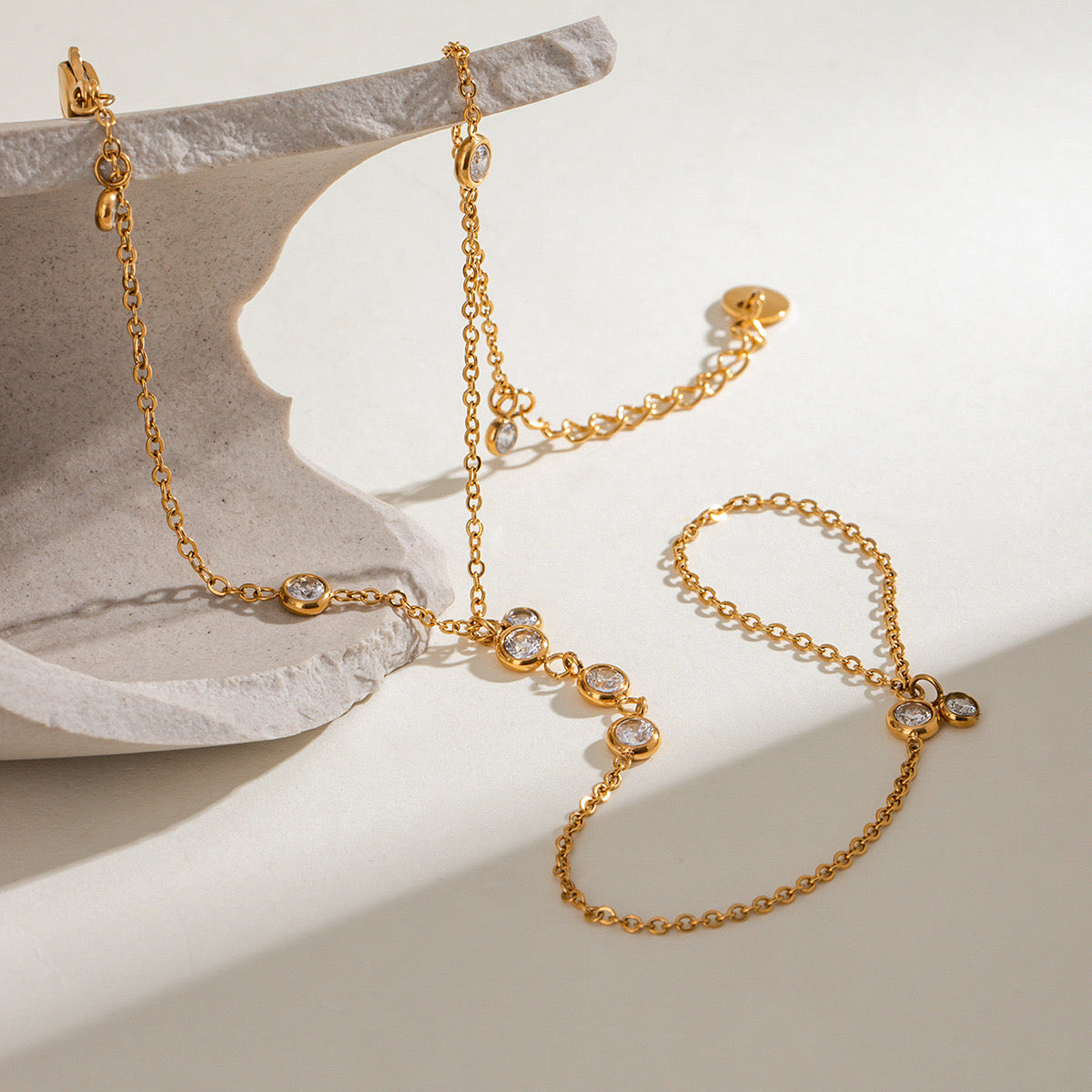 18K Gold Waterproof Trendy Bejeweled Hand Chain Bracelet
