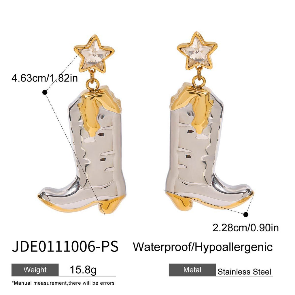 18K Gold and Silver Two Tone Rodeo Star Cowboy Boot Western Pendant Necklace
