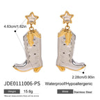 18K Gold and Silver Two Tone Rodeo Star Cowboy Boot Stud Dangle Earrings