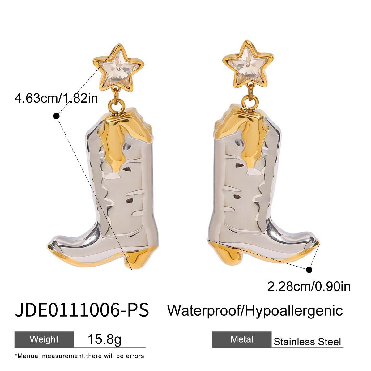 18K Gold and Silver Two Tone Rodeo Star Cowboy Boot Stud Dangle Earrings