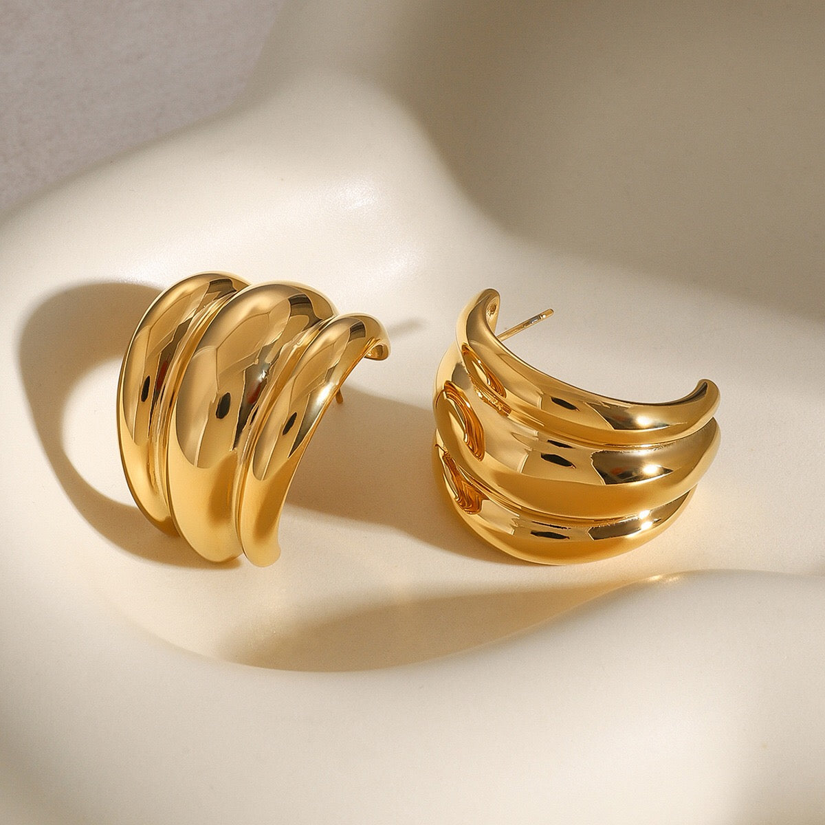 18K Gold Banana Statement Stud Earrings