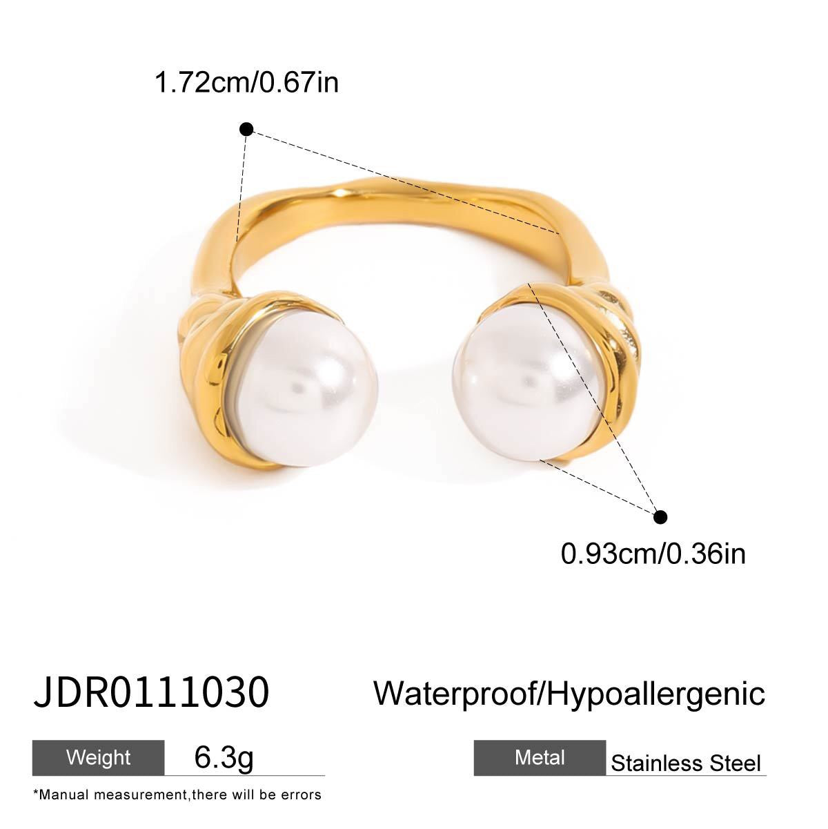 18K Gold Graceful Command Pearl Statement Cuff Ring