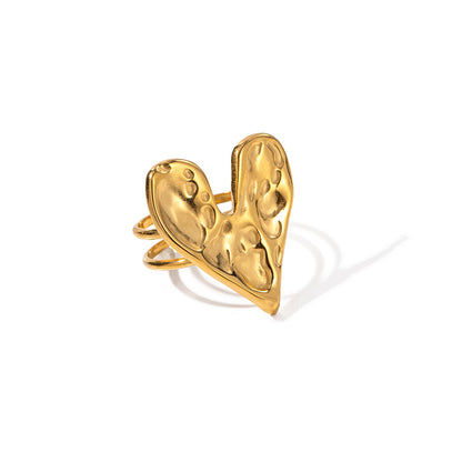 18K Gold Hammered Heart Statement Ring