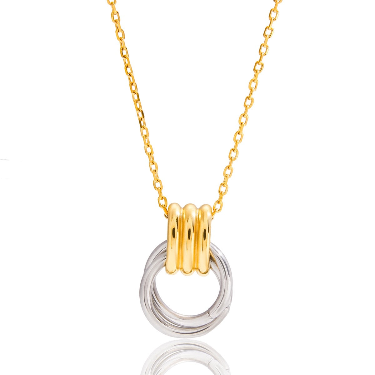 18K Gold and Silver Two Tone Geometric Pendant Necklace