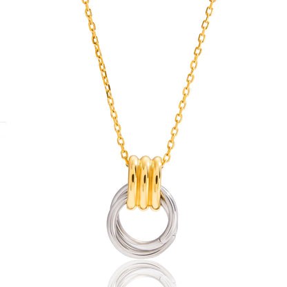 18K Gold and Silver Two Tone Geometric Pendant Necklace
