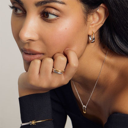 18K Gold and Silver Two Tone Dome Small Hoop Dangle Huggie Earrings