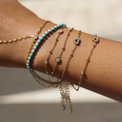 18K Gold Moonkiss Double Chain Heart Dainty Bracelet Stacks