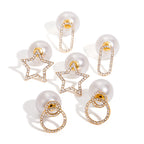 18K Gold Born Star Stud Earrings Pearl Ear Cuffs Set