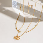 18K Gold Lingering Dainty Pendant Double Chain Layered Necklace
