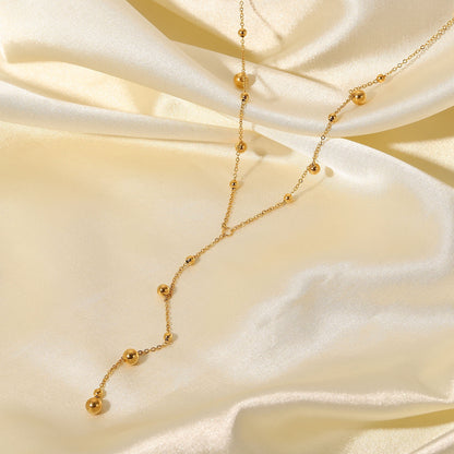 18K Gold Beaded Lariat Necklace