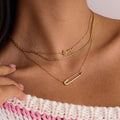 18K Gold Safety Pin Pendant Dainty Chain Layered Necklace Set