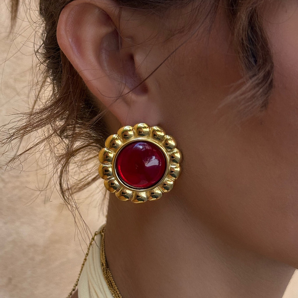 18K Gold Retro Color Statement Stud Earrings