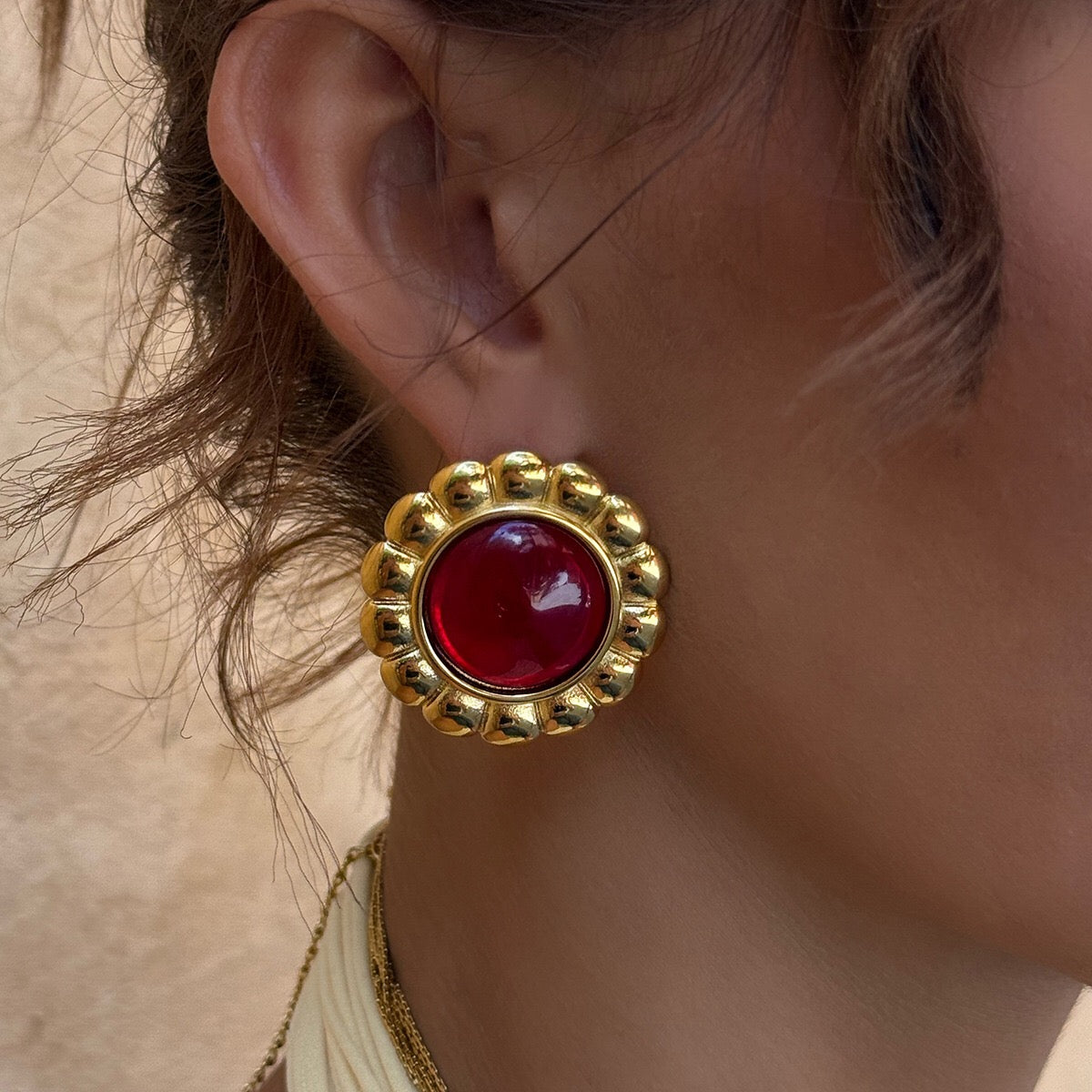18K Gold Retro Color Statement Stud Earrings