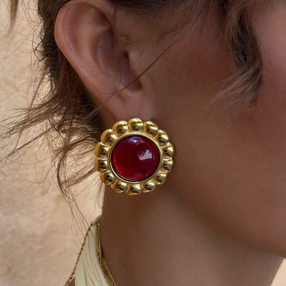 18K Gold Retro Color Statement Stud Earrings