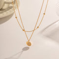 18K Gold Quiet Desire Disc Pendant Dainty Double Chain Layered Necklace