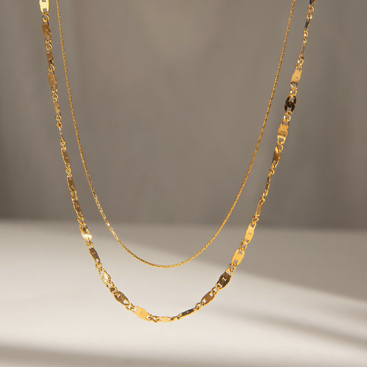 18K Gold Afterglow Dainty Double Chain Layered Necklace