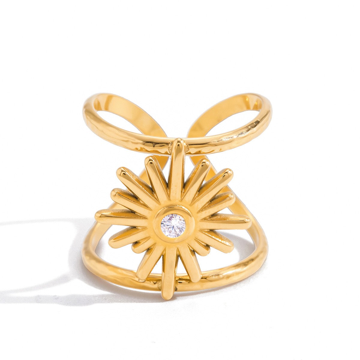 18K Gold Sunbeam Chunky Statement Sun Ring