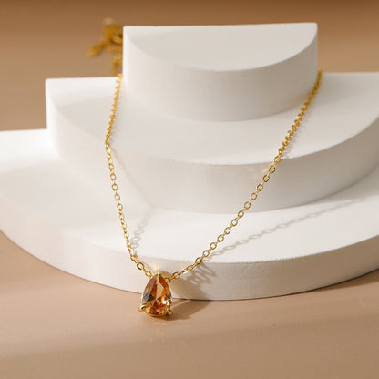 18K Gold Teardrop Birthstone Pendant Necklace