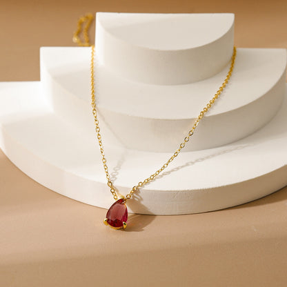 18K Gold Teardrop Birthstone Pendant Necklace