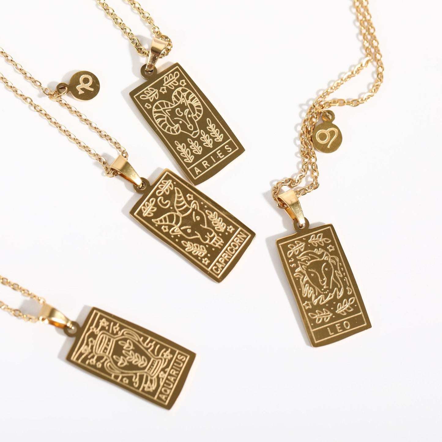 18K Gold Zodiac Plate Pendant Necklace