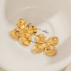 18K Gold Summer Flower Statement Stud Earrings