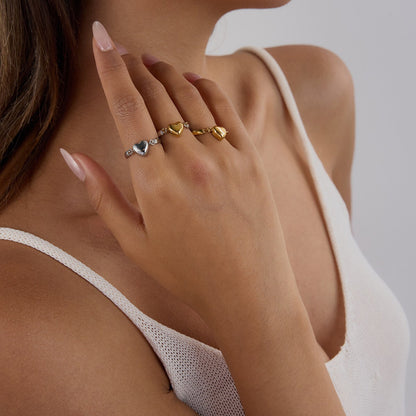 18K Gold and Silver Two Tone Rotating Heart Stacking Ring