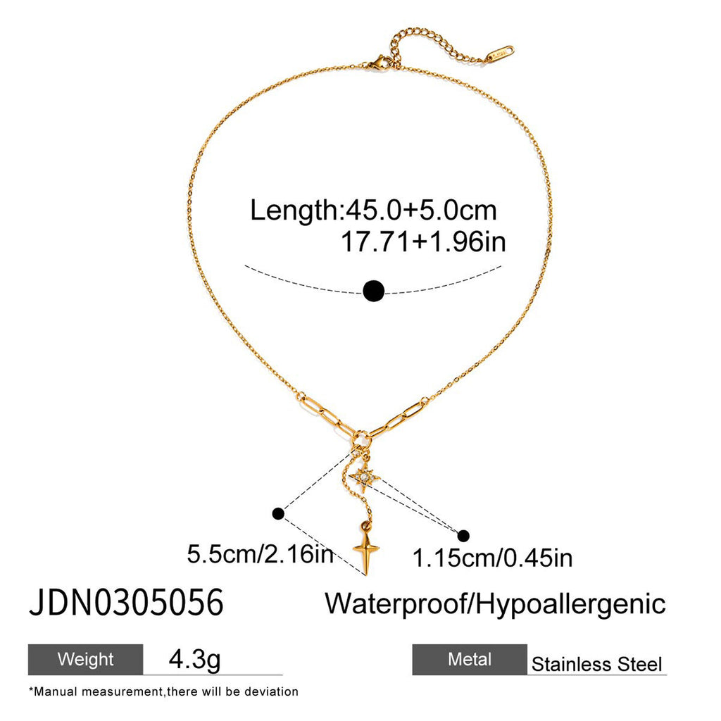 18K Gold Starry Y Shape Pendant Heart Tennis Chain Paperclip Layered Necklace Set