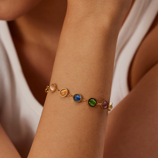 18K Gold Color Cat's Eye Gemstones Chain Bracelet