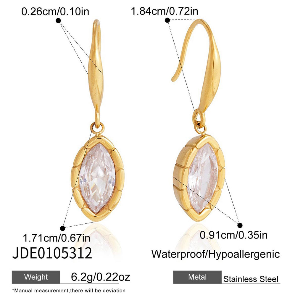 18K Gold Sway Bezel CZ Stone Dangle Earrings
