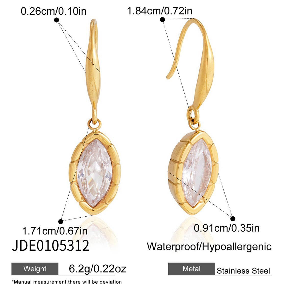 18K Gold Sway Bezel CZ Stone Dangle Earrings