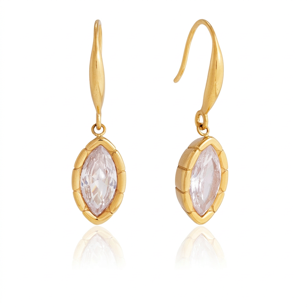 18K Gold Sway Bezel CZ Stone Dangle Earrings